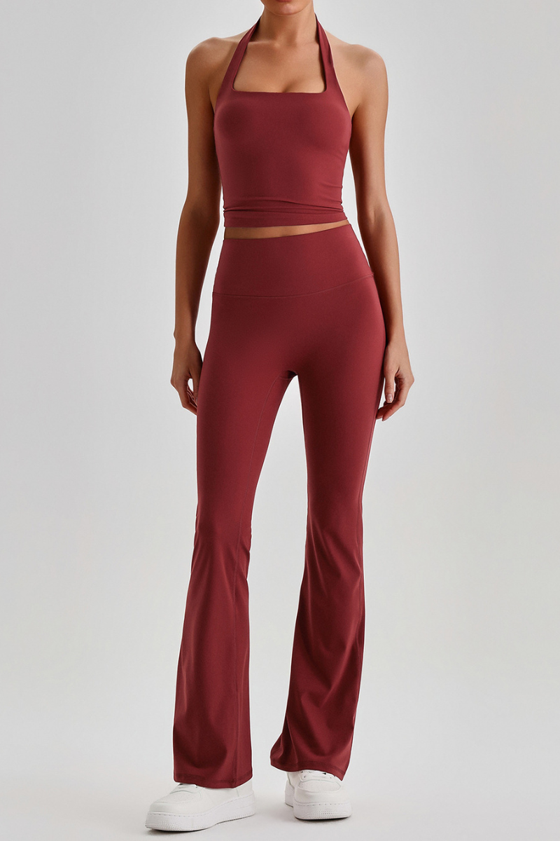 Women's Brushed Halter Tank Top & Yoga Flared Pants Set
