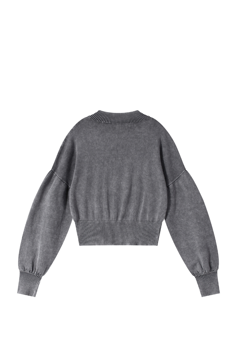 Women's Fall 100% Cotton Rib Hem Balloon Sleeves Sweatshirt
