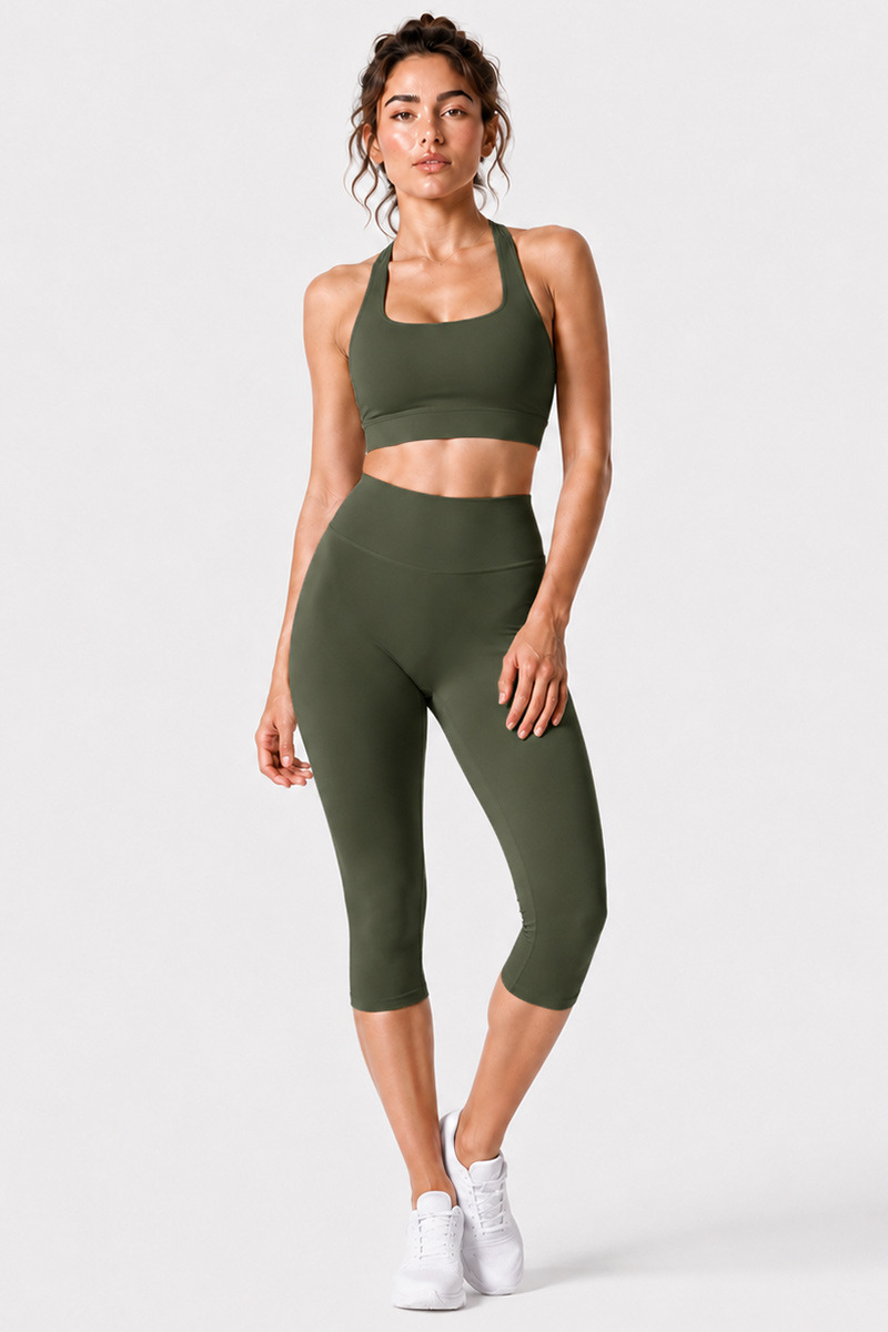 Women's Halter Open-Back Bra & Capri Leggings Workout Sets