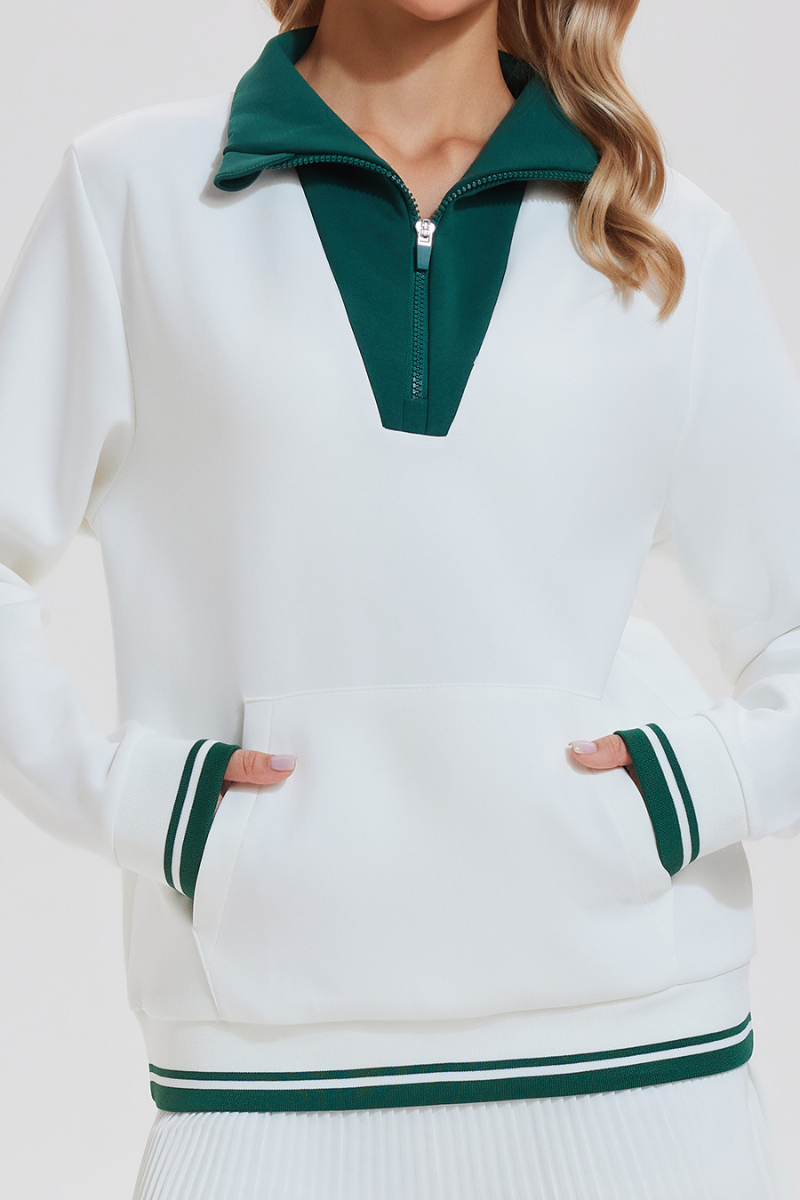 Women's Half-Zip Color Block Front Pocket Tennis Sweatshirt