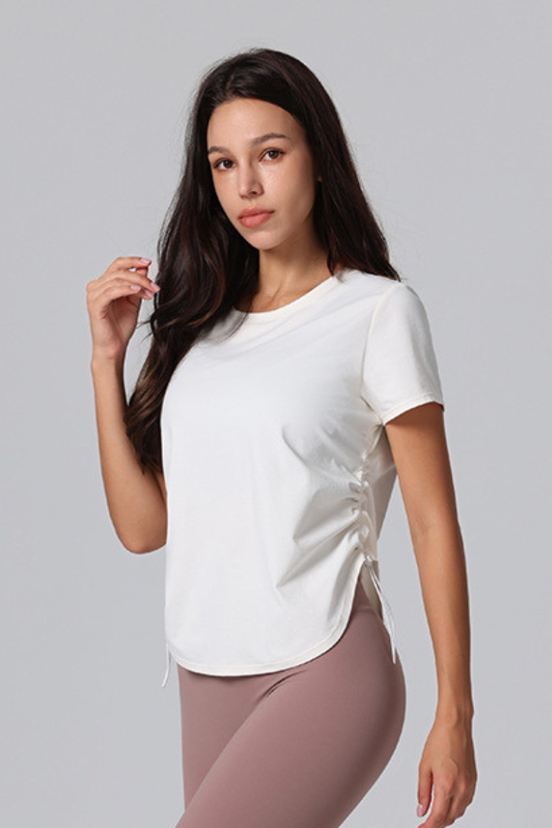 Women's Breathable Side Drawstring Slimming Workout T-Shirt