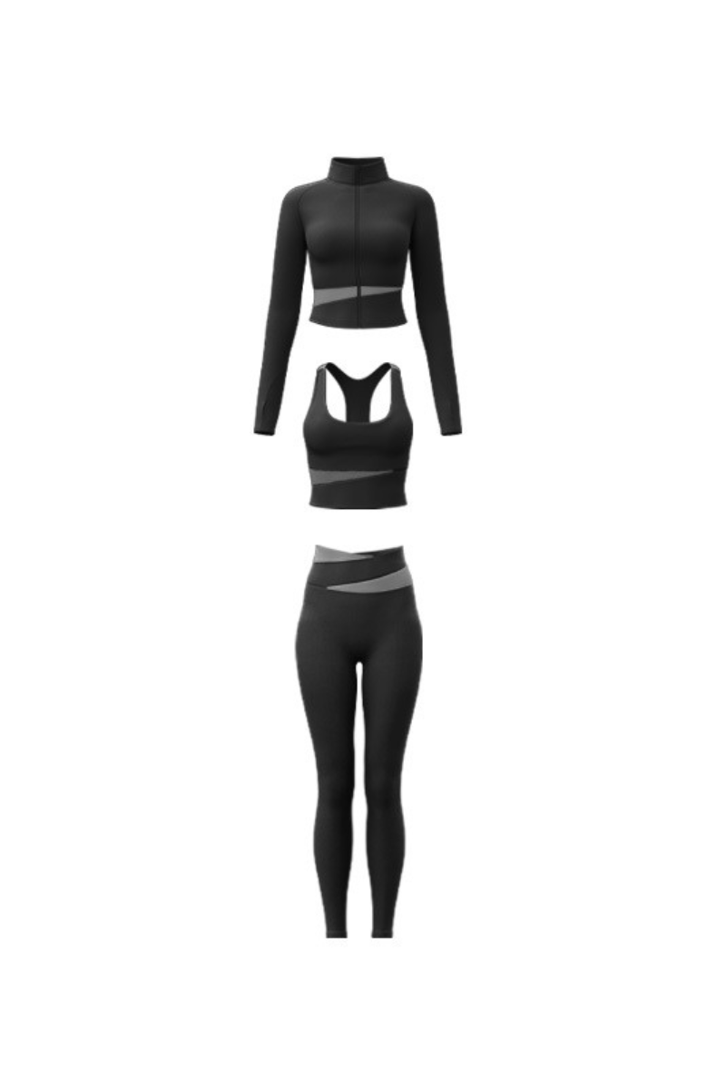 Women Color Block 3-Piece Sport Sets:Bra & Jacket & Leggings
