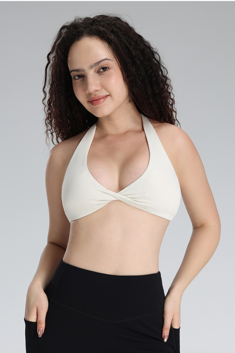 Women's Halter Neck Twist Front Deep V Sports Yoga Bra