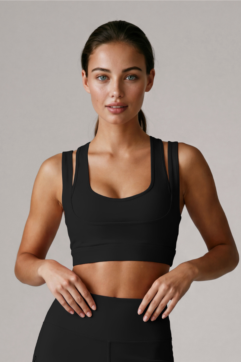 Women's Double Strap Square Neck Cropped Sports Bra