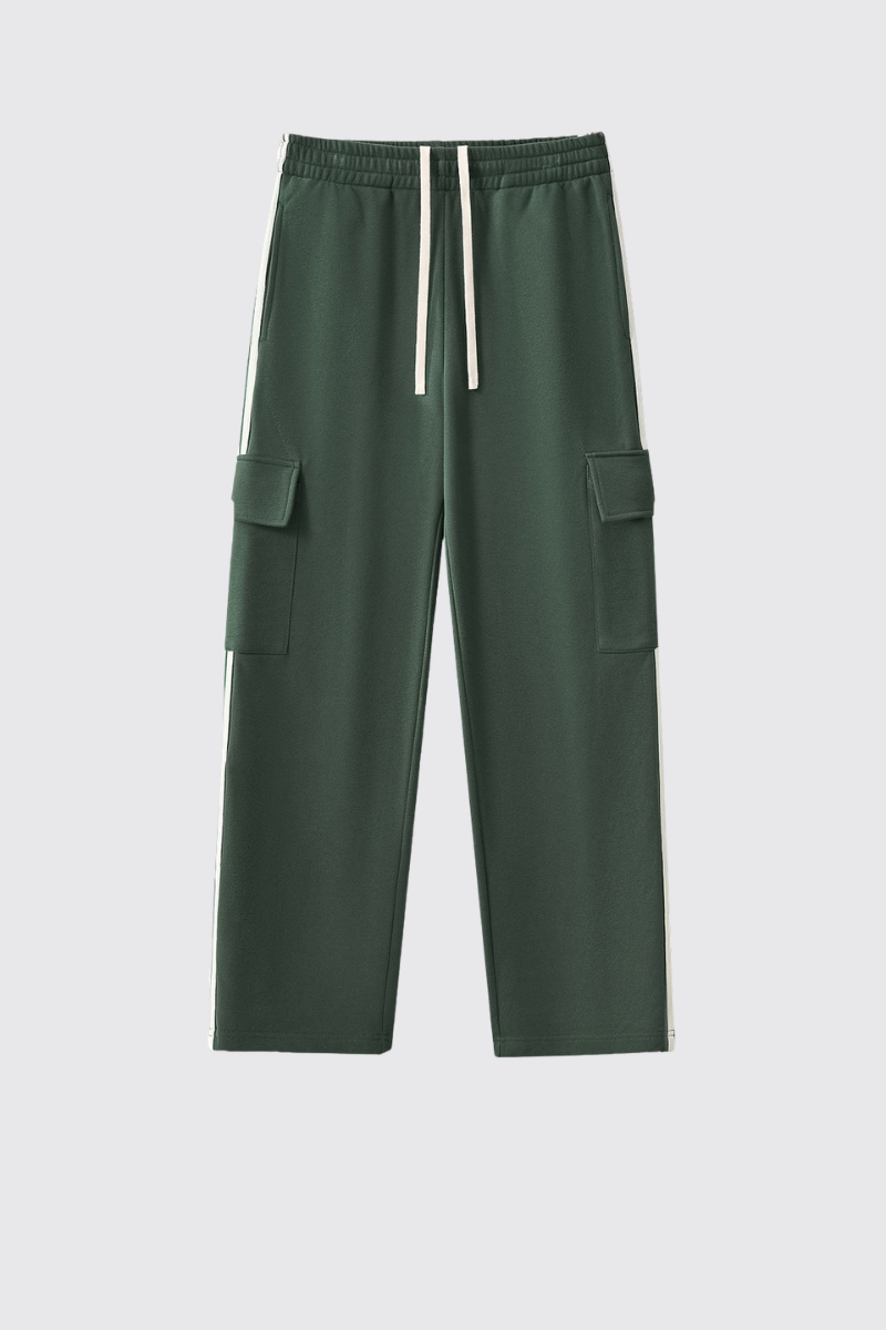 Men's 350g Color Block Stripe Pockets Straight Leg Pants