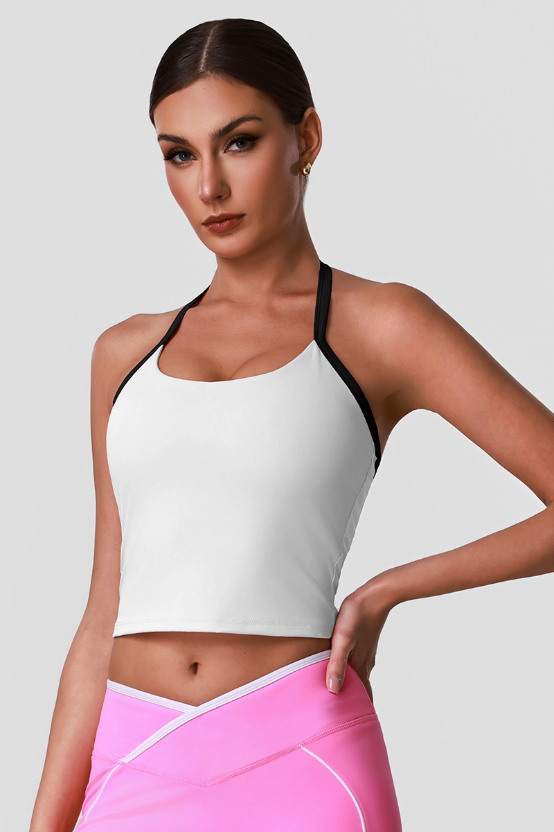 Women's Athletic Color-Block Halter Neck Crpped Tank Top