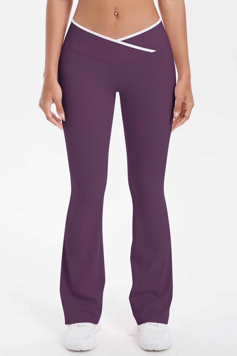 Women's Athletic Cross Waist Color Block Flare Pants
