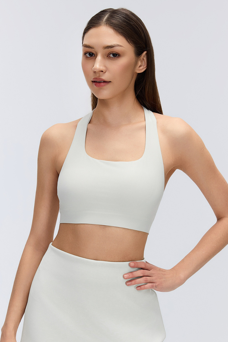 Women's Halter Stretch Removable Pads Solid  Sports Bra