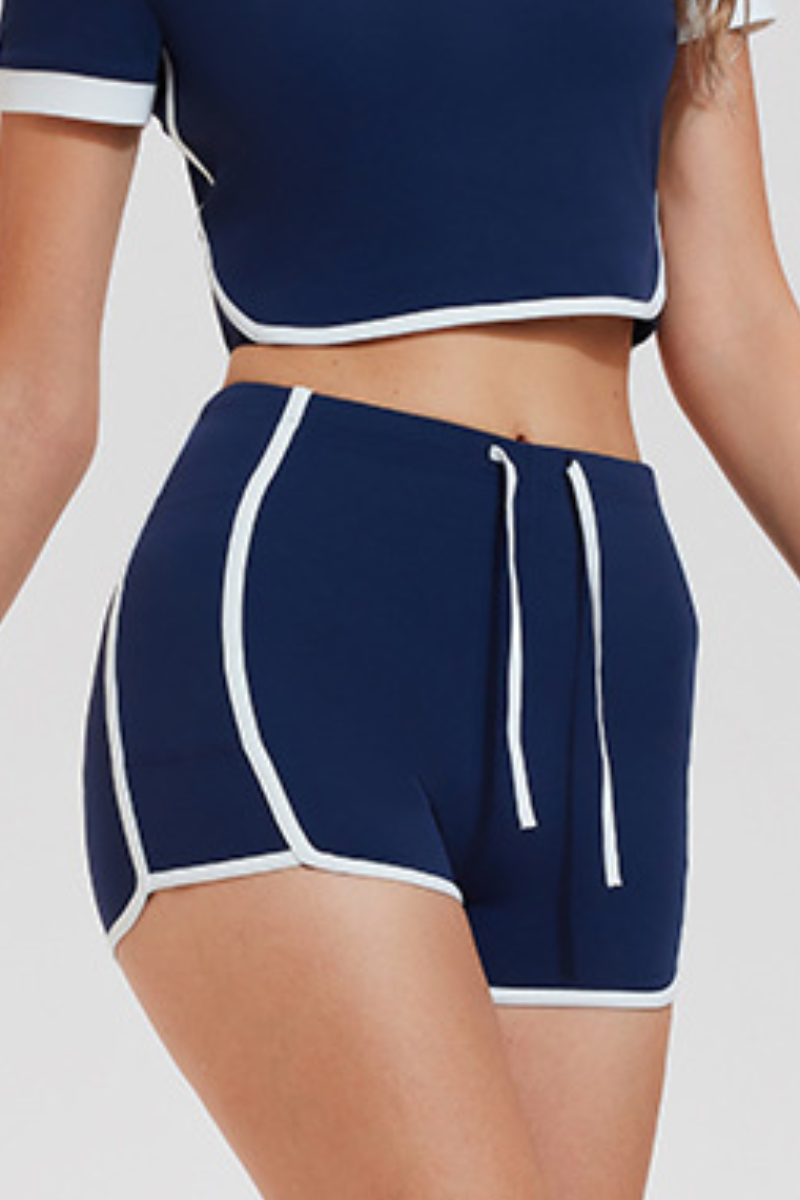 Women's Contrast Trim Drawstring Side Pocket Fitness Shorts