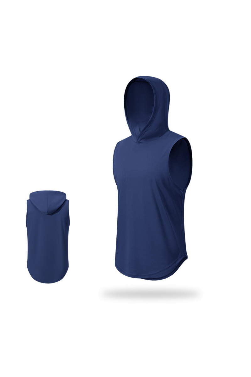 Men's Hooded Curved Hem Mesh Quick Dry Athletic Tank Top