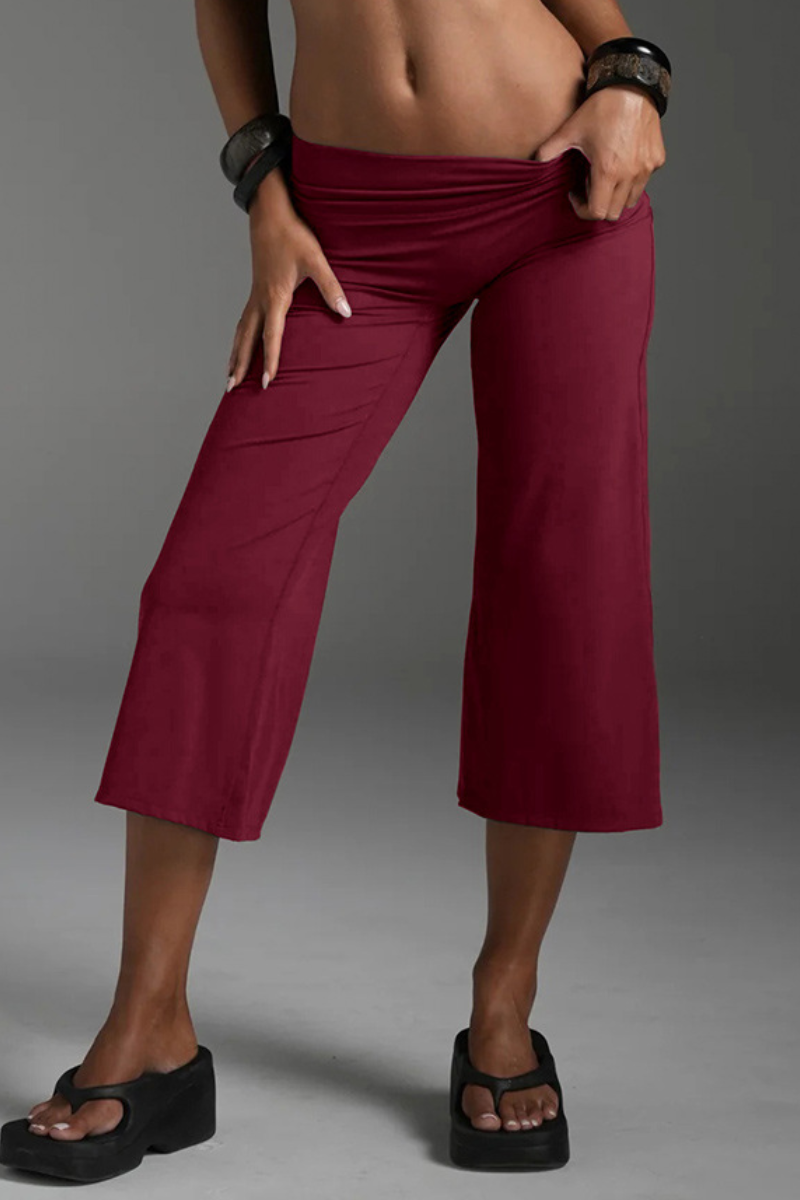 Women's Athletic Solid Yoga Casual Wide-Leg Capri Pants