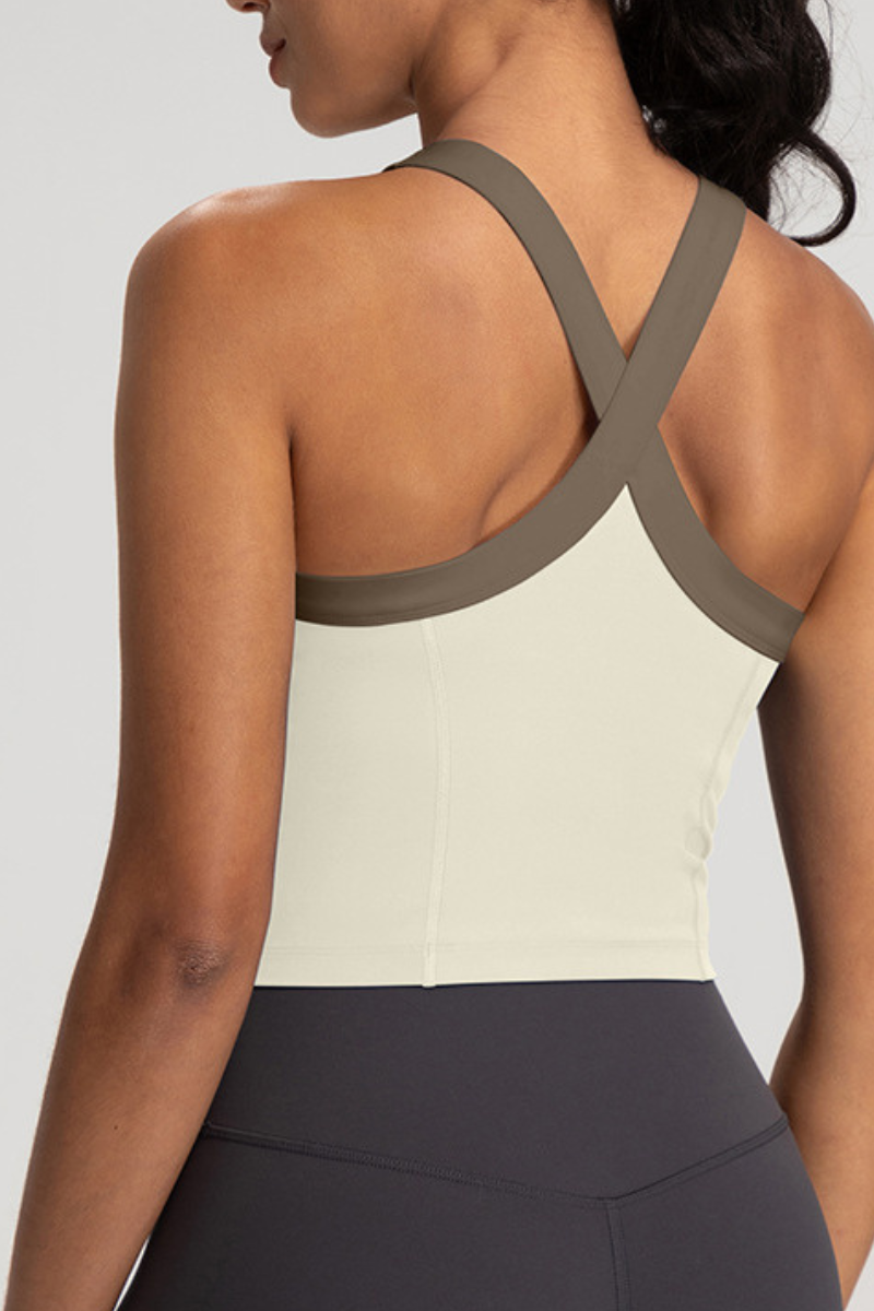 Women's Color Block Cross Back Padded Sports Tank Top