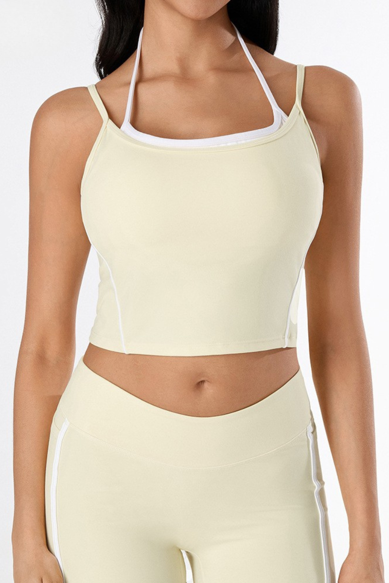 Women's Athletic Color-Block Faux 2 Piece Padded Tank Top