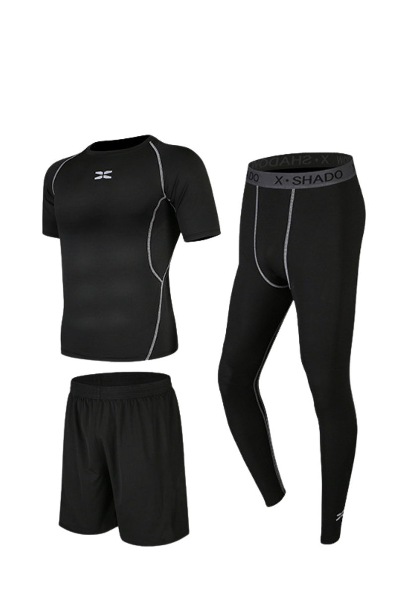 Men's 3-Piece Sports Sets:T-shirts & Leggings & Shorts
