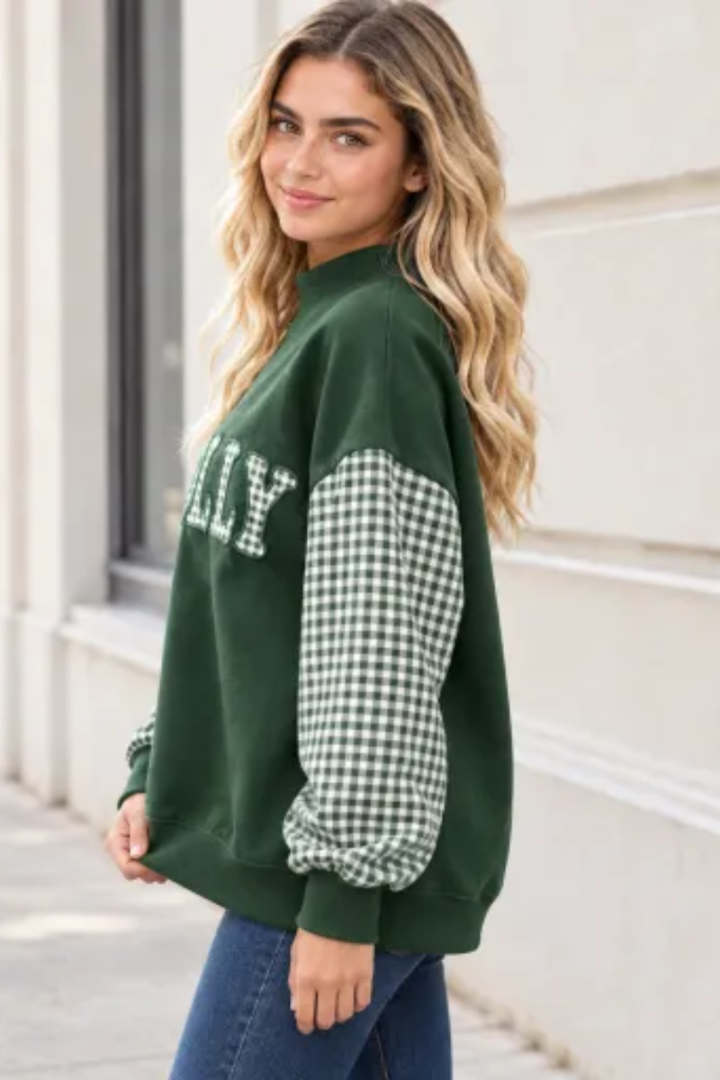 Women's Fall Christmas Letter Embroidery Mockneck Sweatshirt