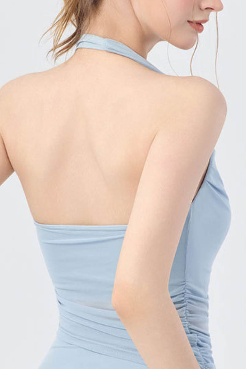 Women's Asymmetric Diagonal Halter Padded Mesh Yoga Tank Top