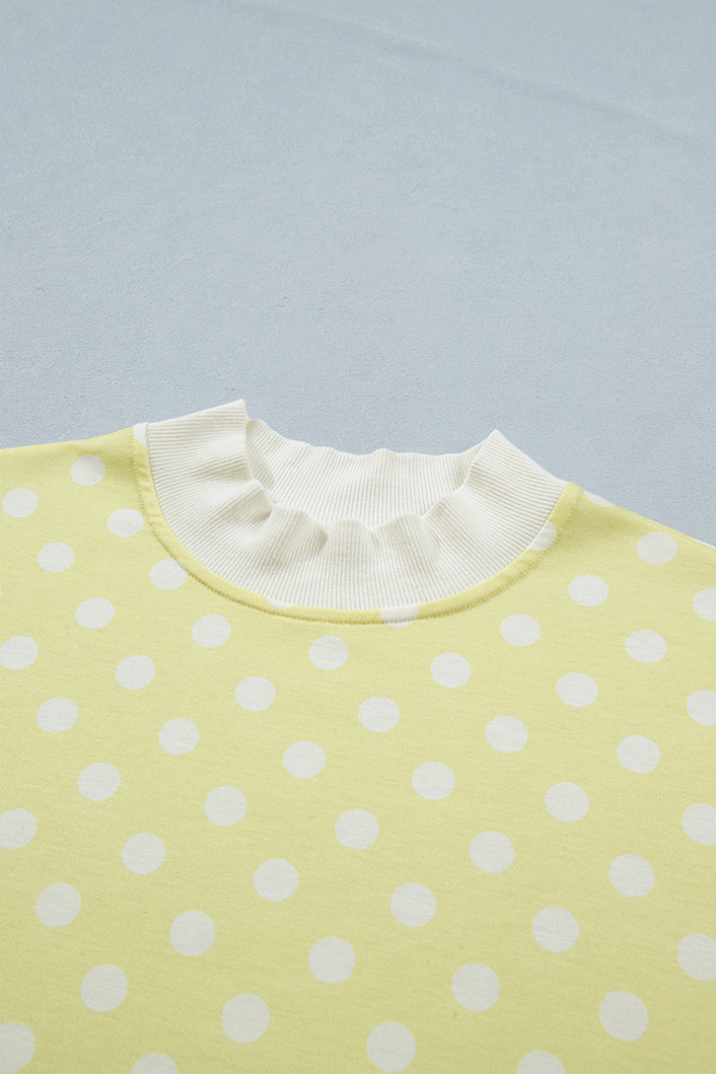 Women's Fall Mockneck Set:Polka Dot Sweatshirt And Shorts