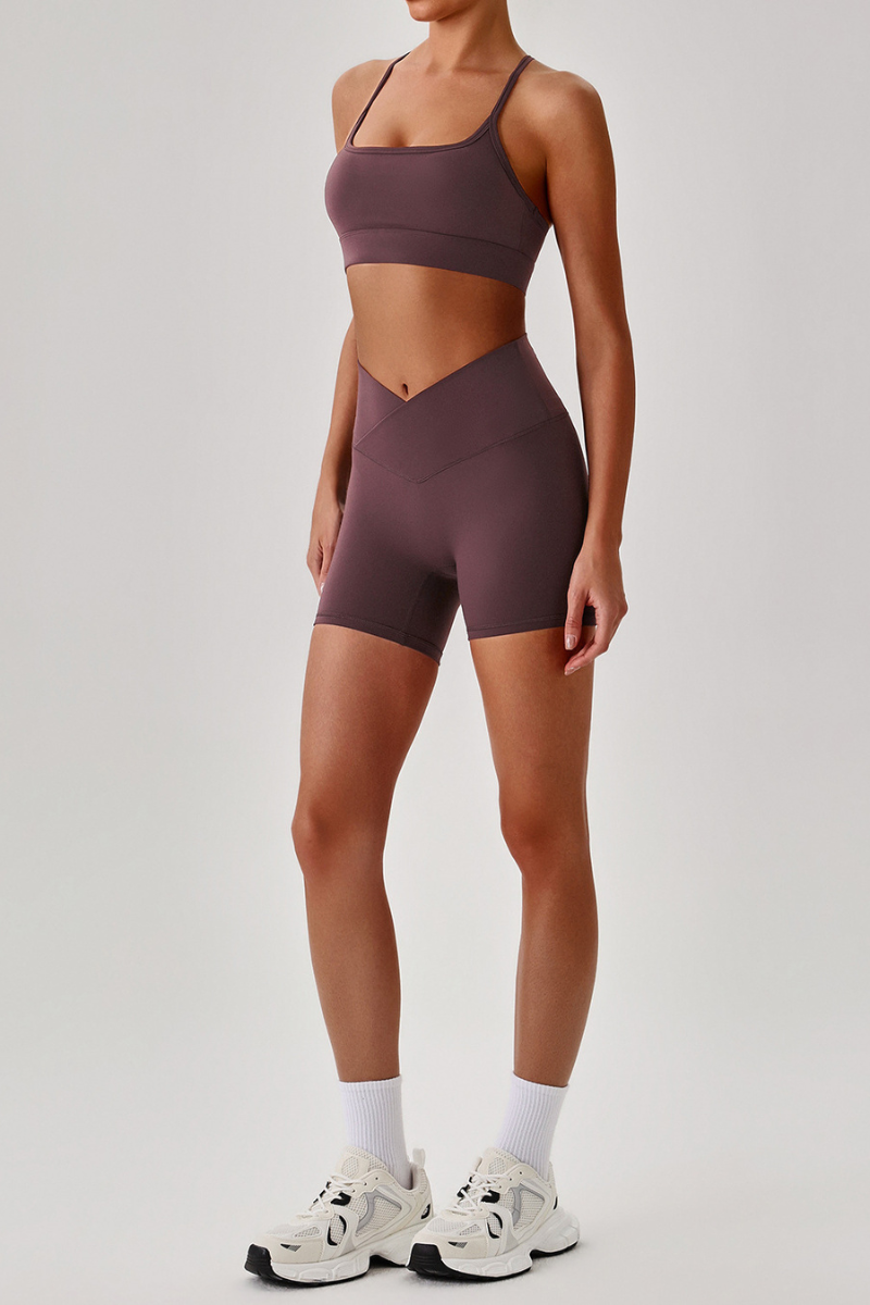 Women's Brushed Set:Cutout Back Bra & V-waist Yoga Shorts