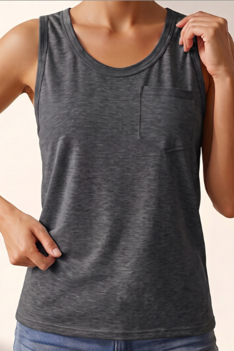 Women's Front Pocket Crew Neck Casual Tank Top