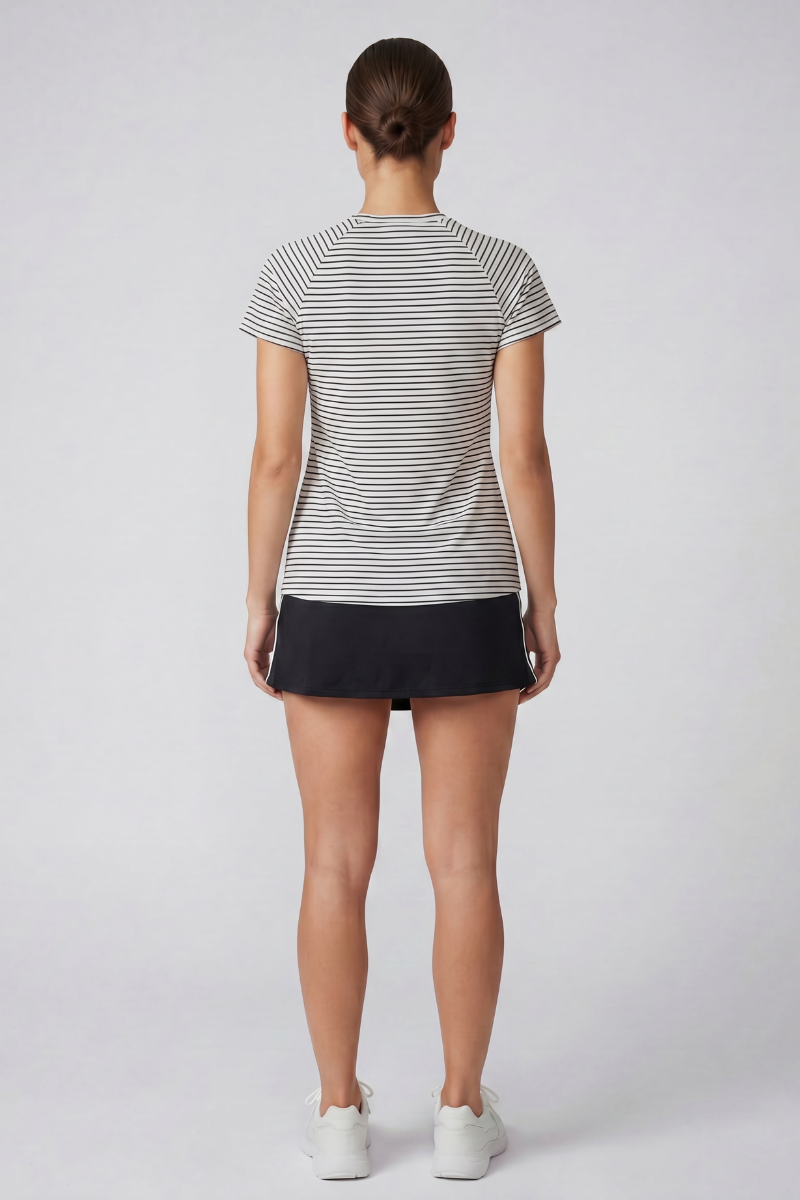 Women's Athletic Striped Top & High Waist Skort 2 Piece Set