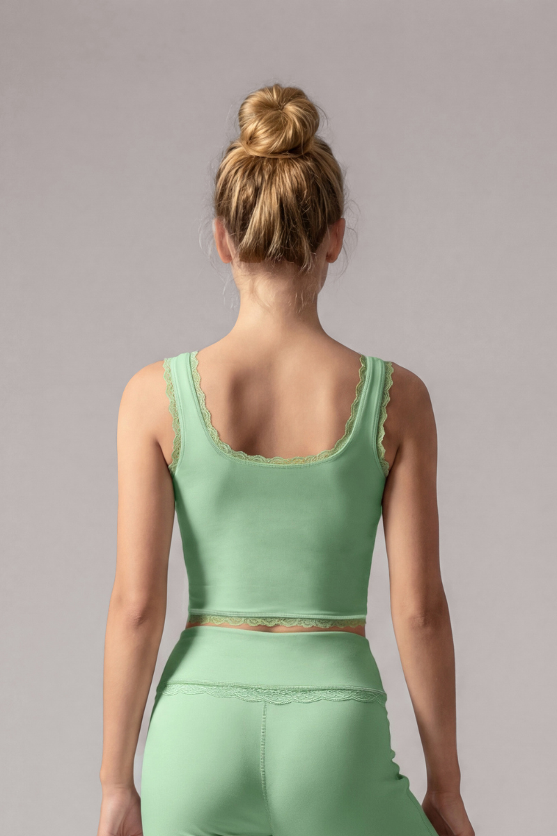 Women's Lace Trim Square Neck Cropped Sports Yoga Tank Top