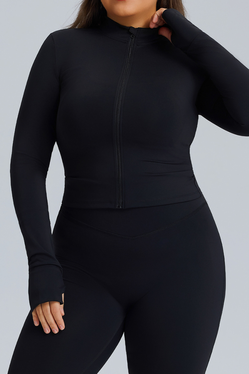 Plus Size Women's Finger Cuffs  Stand Collar Athletic Jacket