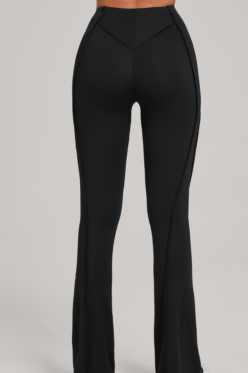Wide-leg, snug, textured, and high-waisted flared pants