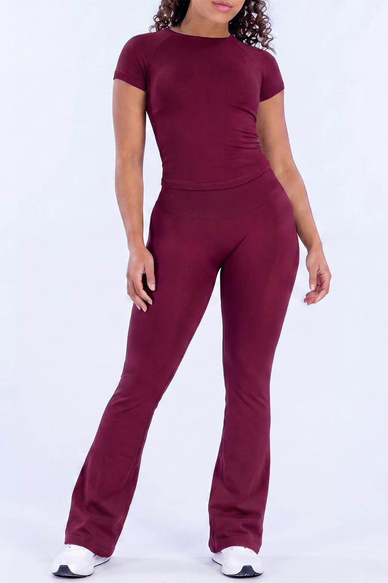 Women's Nude-Feel T-shirt And Flare Pants Athletic Yoga Sets