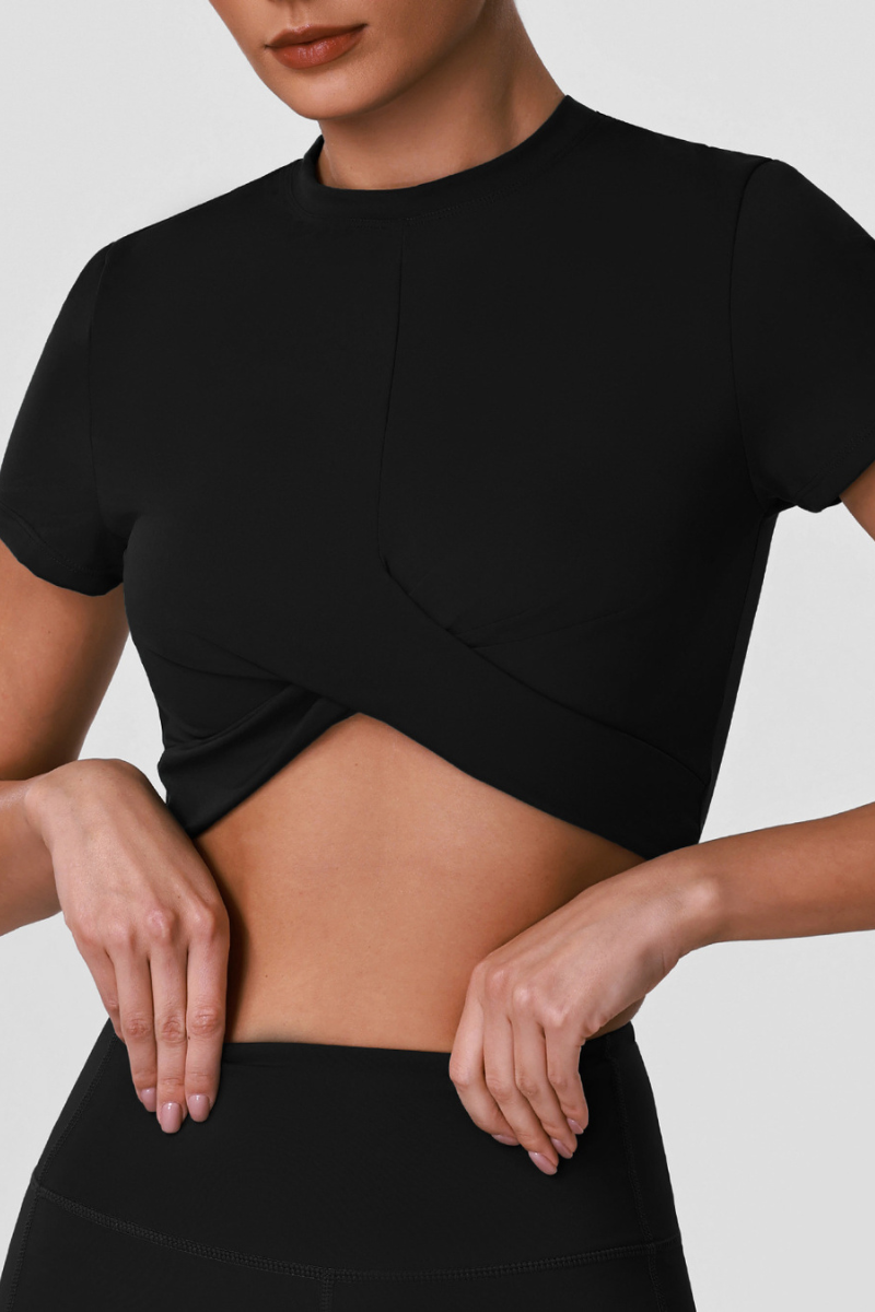 Women's Athletic Cross-Twist Cropped Solid T-Shirt