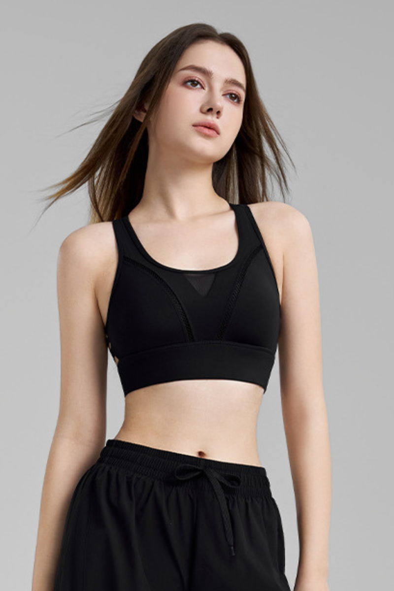 Women's Mesh Panel Racerback Adjustable Sports Bra
