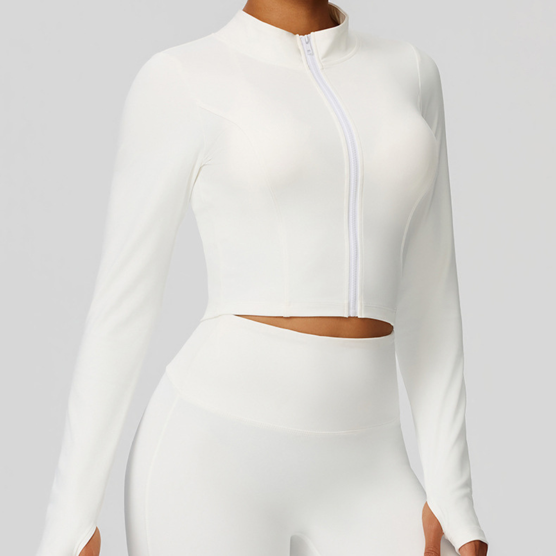 Women's Mock Neck Zipper Cropped Finger Cuffs Sports Jacket