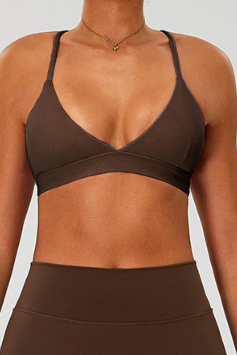 Women's Crisscross Back V-Neck Triangle Cup Bare Feel Sports Bra