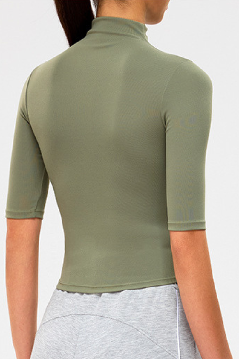 Women's High-Neck Mid-Sleeve Quick-Dry Slim-Fit Yoga Top
