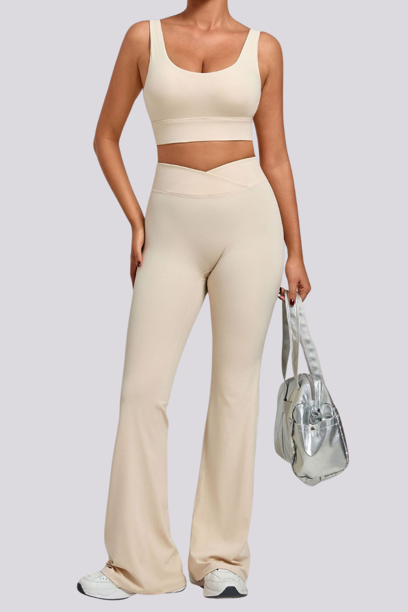 Women's Backless Bra And Cross Waist Flared Pants Sets