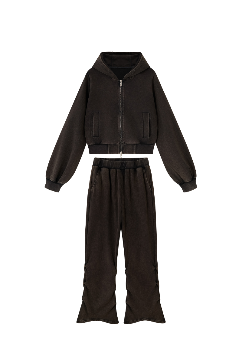 Women's Fall Vintage Washed Distressed Jacket &Sweatpant Set