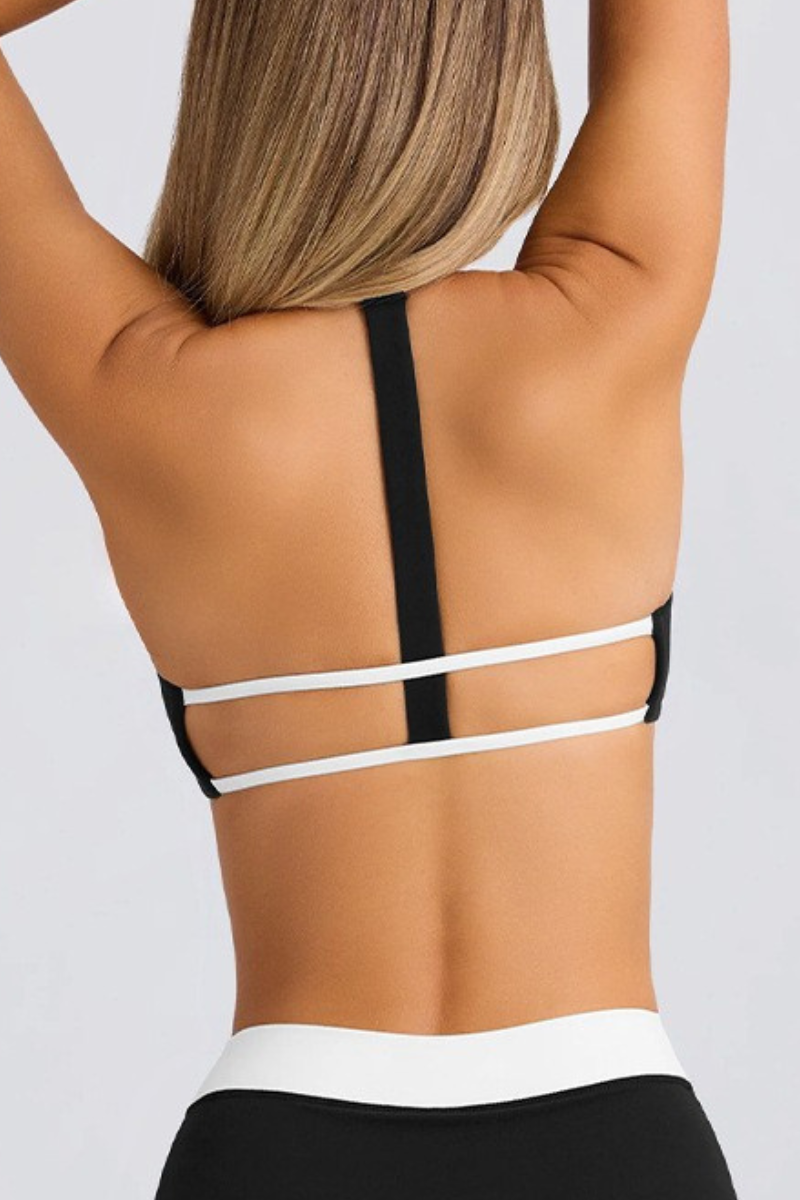 Women's Contrast Halter T-Back Square Neck Sports Bra