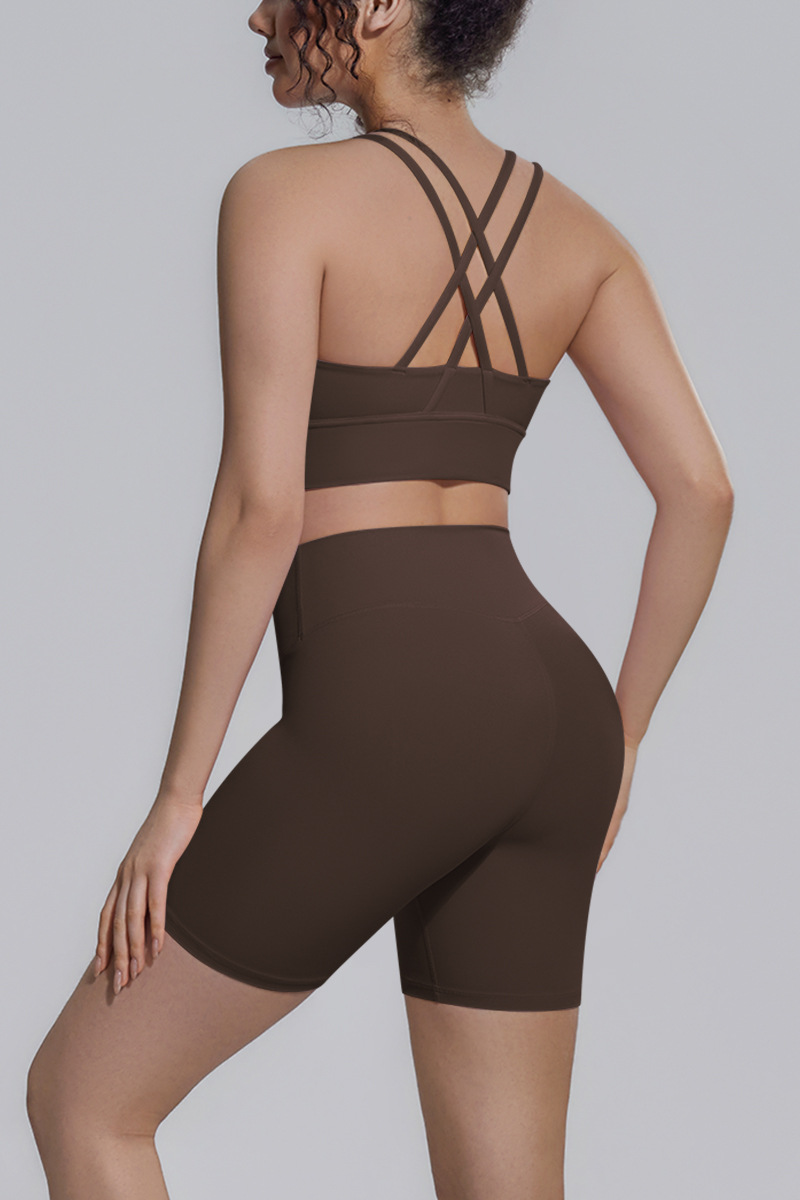 Women's Athletic Yoga Sets:Cross-Back Bra And Shorts