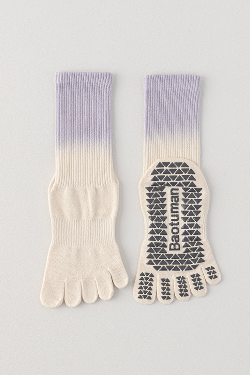 Women's Gradient Separator Anti-Slip Yoga Crew Cotton Socks