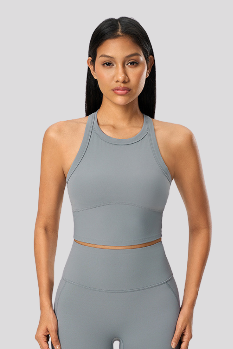 Women Racerback Round Neck Solid Sports Bra