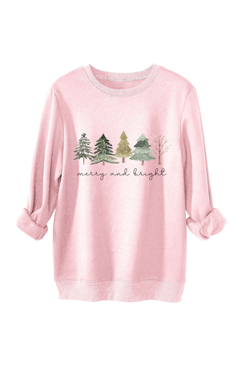 Women's Fall Christmas Tree Print Crew Neck Sweatshirt