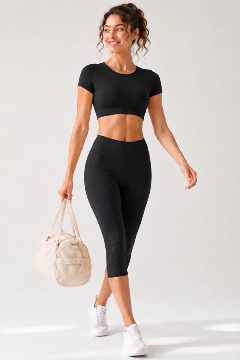 Women's Cropped T-shirt & Capri Leggings Workout Yoga Sets