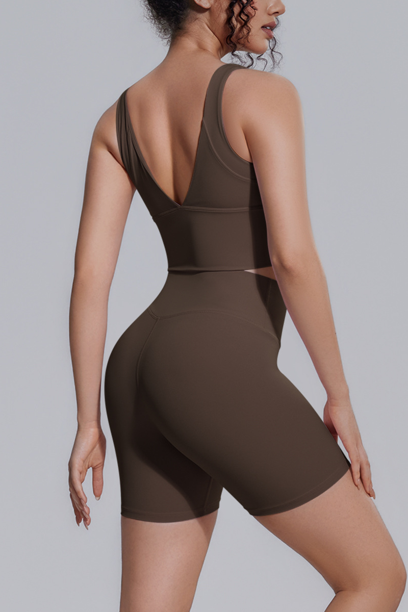Women's Athletic Sets:V-back Wide Straps Bra And Shorts