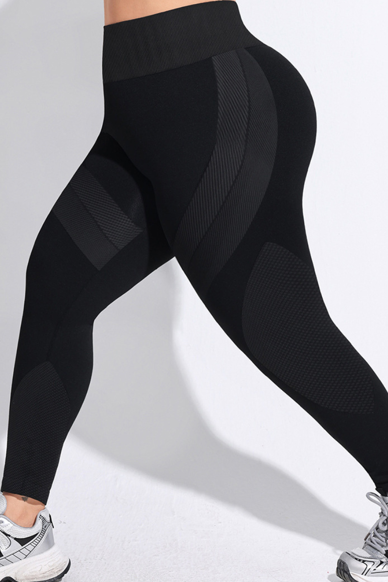 Plus Size Women's High-Rise Seamless Color Block Leggings