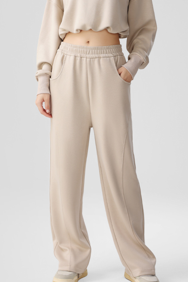Women's Fall Elastic Waist Seamed Wide Leg Athletic Pants