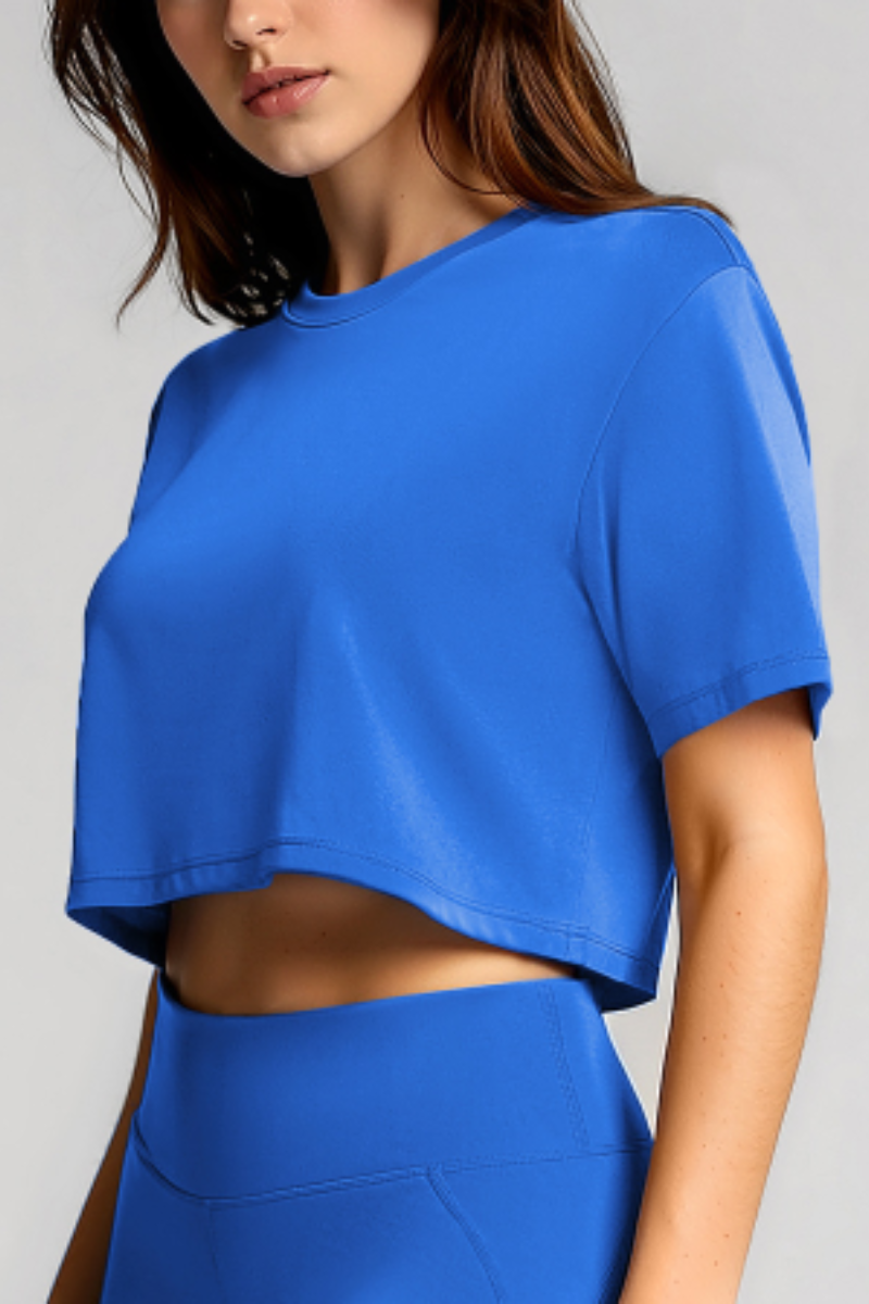 Women's Basic Crew Neck Loose Cropped Sports T-shirt