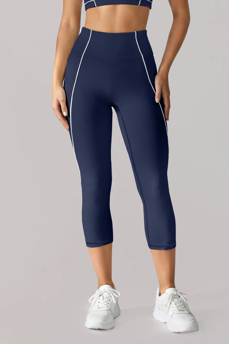 Women's Contrast-Line High-Waist Butt-Lifting Capri Leggings
