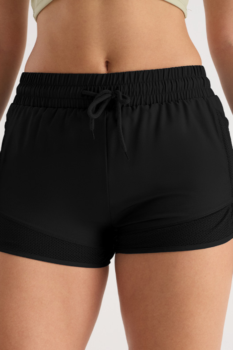 Women's Mesh Panel Drawstring Double-Layer Sports Shorts