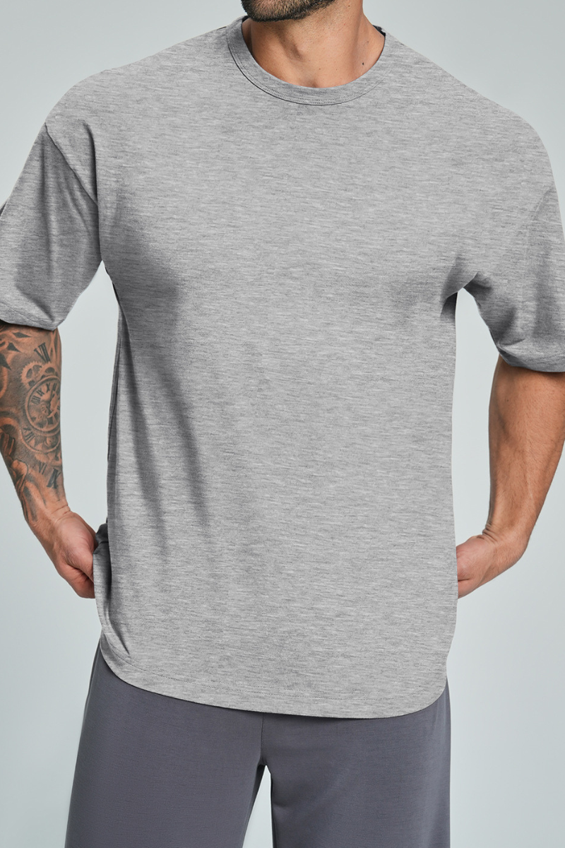 Men's Summer Organic Cotton Loose Crew Neck Solid T-Shirt