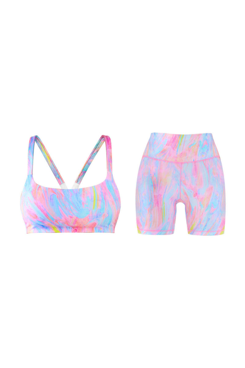 Women's Colorful Print Sports Bra And Biker Shorts Sets