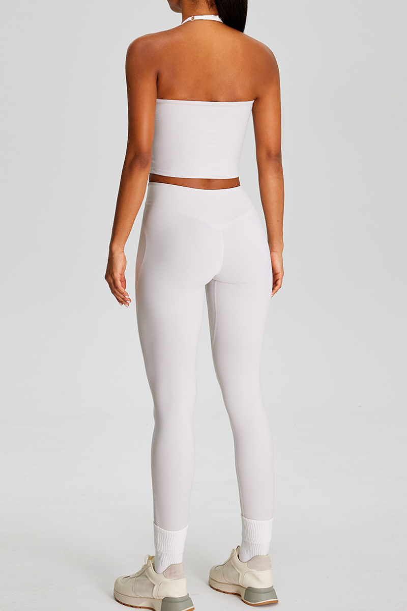 Women's Athletic Sets:Halter V-neck Tank Top And Leggings